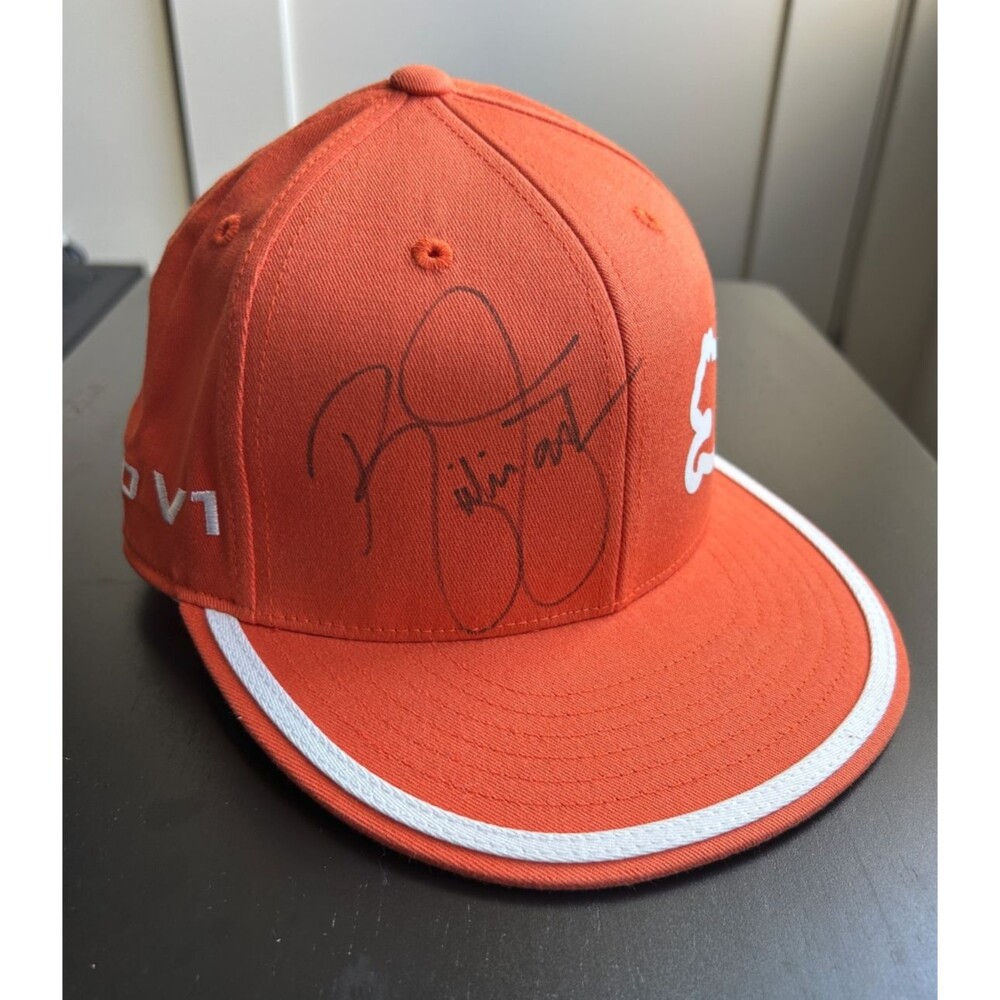 Rickie Fowler Autographed Puma Golf Hat Pro V1 Orange FlexFit 210 Flat Brim Cap